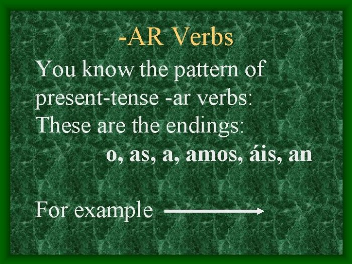 Verbs conjugating tense ar present 1a ago years