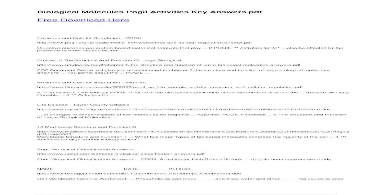 Enzymes and cellular regulation pogil answer key pdf