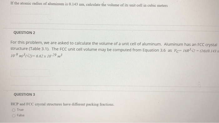 If the atomic radius of aluminum is 0.143 nm